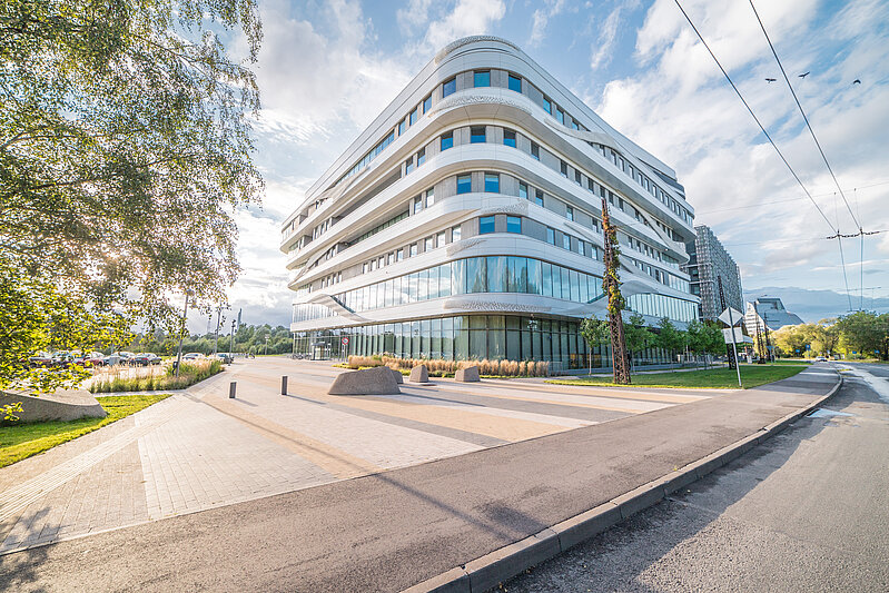 Facade of a modern building on a sunny day